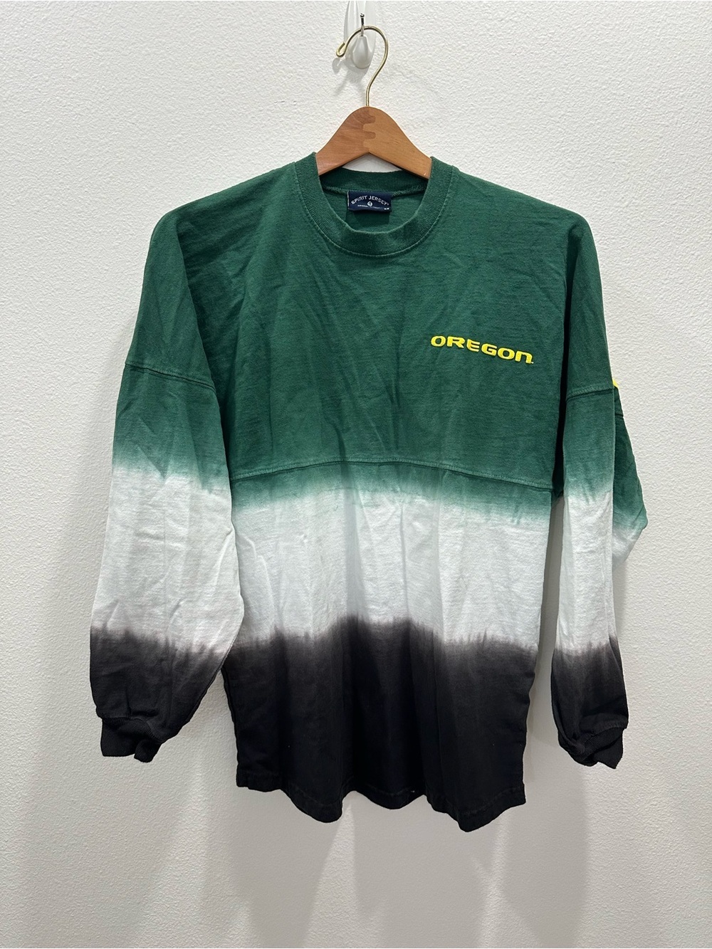 Oregon Ducks Green Ombre Long Sleeve Dip-Dyed Spirit Jersey 3D puff ink printed